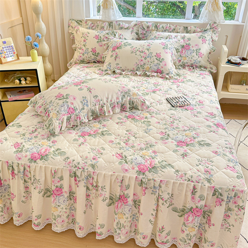 田园风100全棉纯棉夹棉床裙床罩带下摆遮丑床垫保护套被套小清新