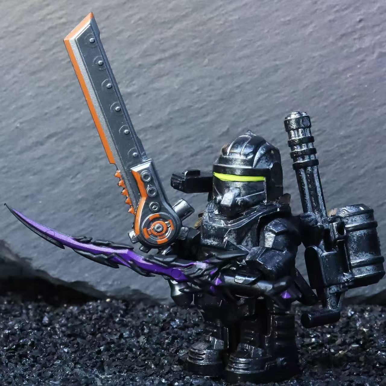 新款地铁逃生黑鹰七级套弗拉迪尾刺大刀人仔武器积木拼装玩具