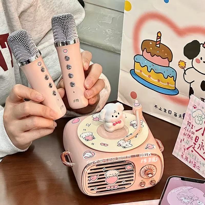 线条小狗蓝牙音响麦克风k歌迷你小音箱礼盒生日礼物送男女生闺蜜