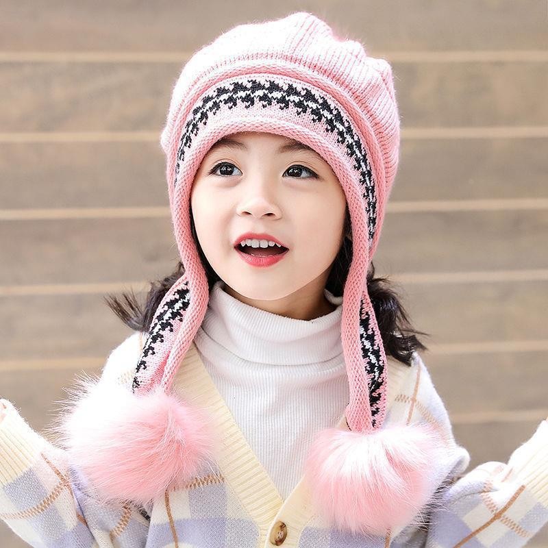 儿童帽子女款2025新款女童公主帽秋冬季加绒保暖针织护耳帽毛线帽