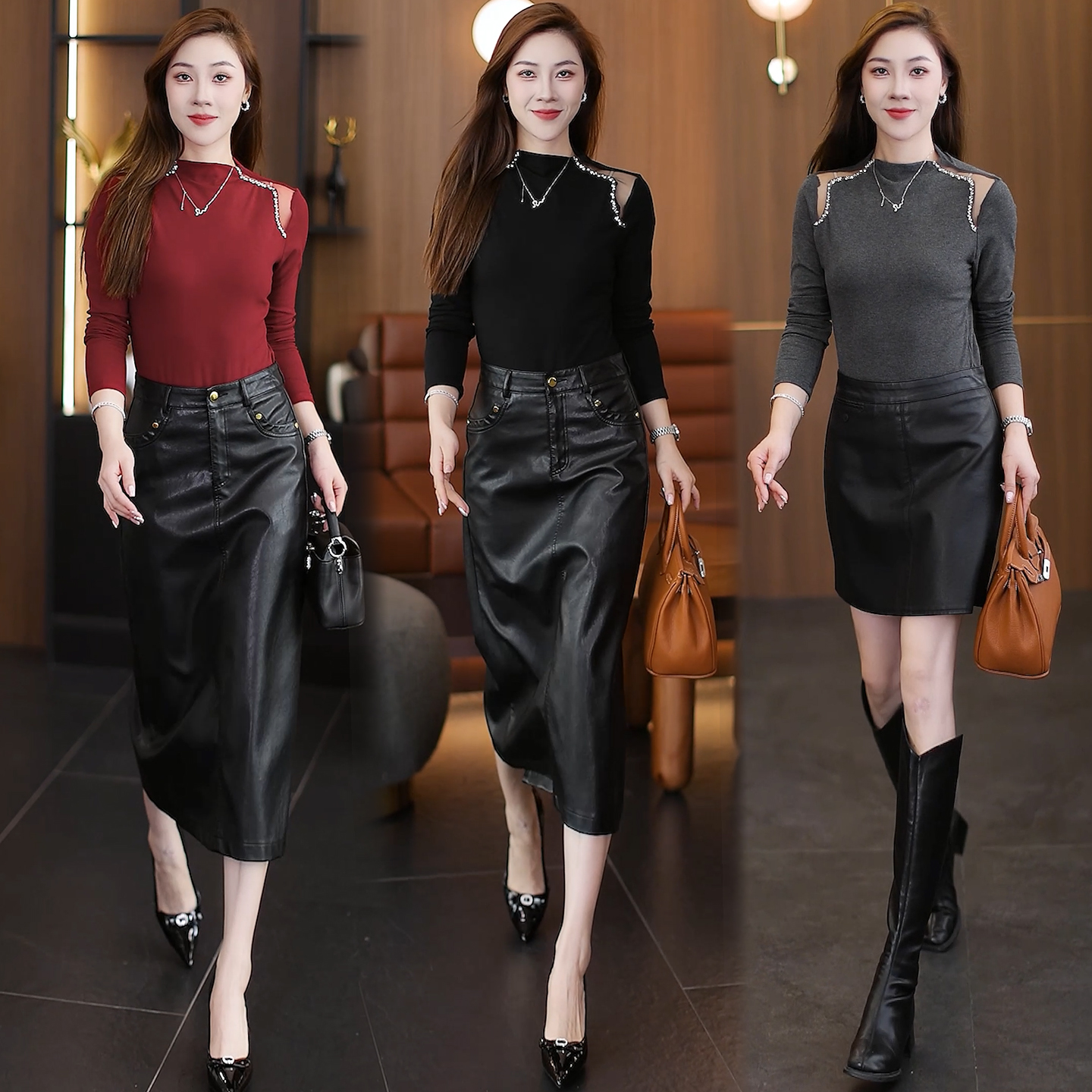 时尚镂空设计感烫钻打底衫女2025秋季新款半高领洋气修身显瘦上衣