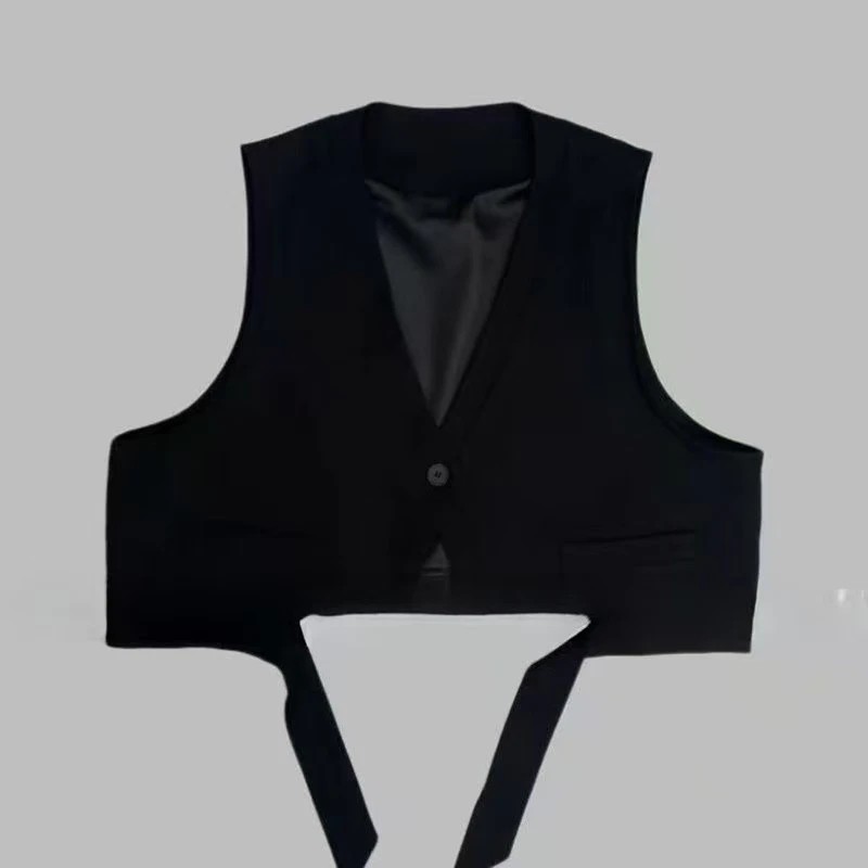 2025爆款西装马甲秋季女士不规则飘带坎肩一粒扣无袖外搭马甲新款