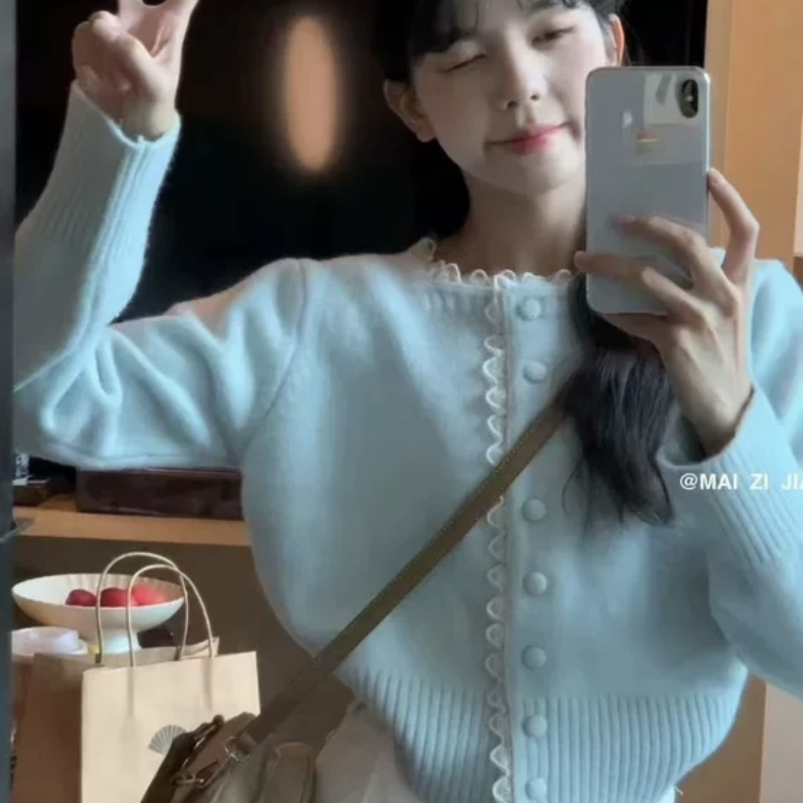 994-方领蕾丝边甜美减龄毛衣外套春秋冬新款针织开衫