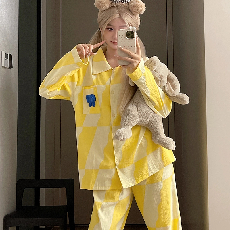 【长袖芝士小象】春秋季卡通云朵绵睡衣少女套装家居服