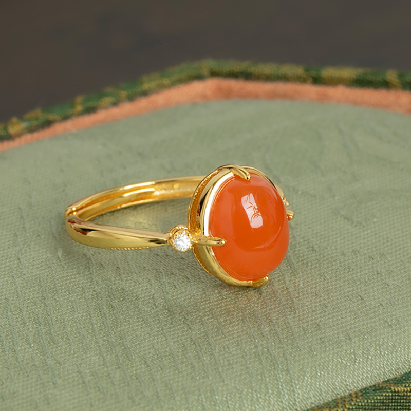 小银匠南红蛋面S925银戒指女款新中式复古红玛瑙玉石红色手饰礼物