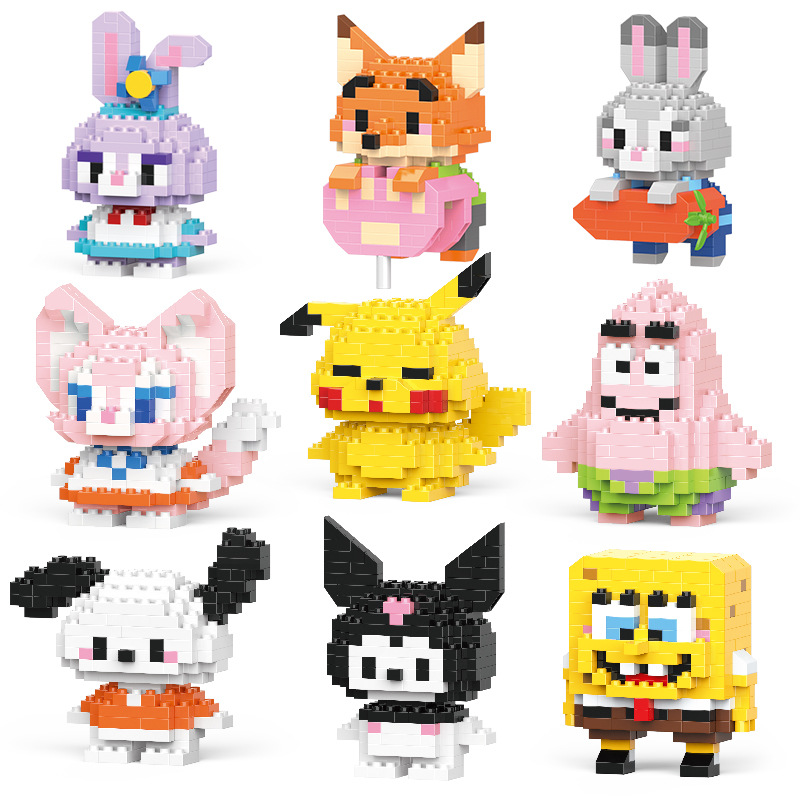 公仔微颗粒积木兼容乐高拼装玩具卡通成人积木摆件男女小颗粒积木