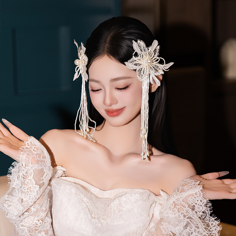 合金布艺婚庆饰品 法式新娘复古礼服流苏唯美婚礼氛围发饰品D0606