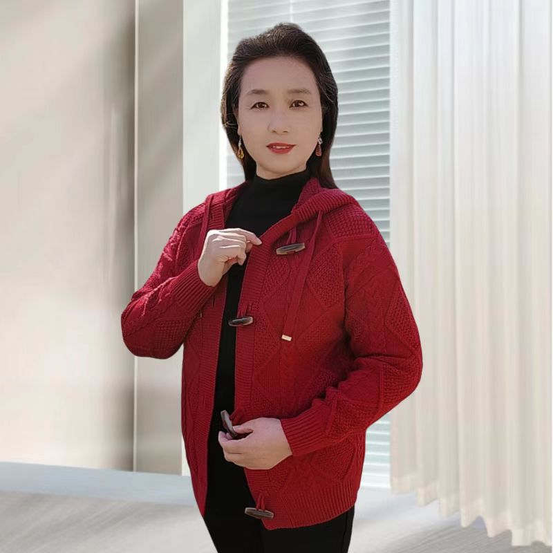 100%纯羊毛衫女士秋冬款纯色绞花羊毛针织连帽加厚保暖外套上衣