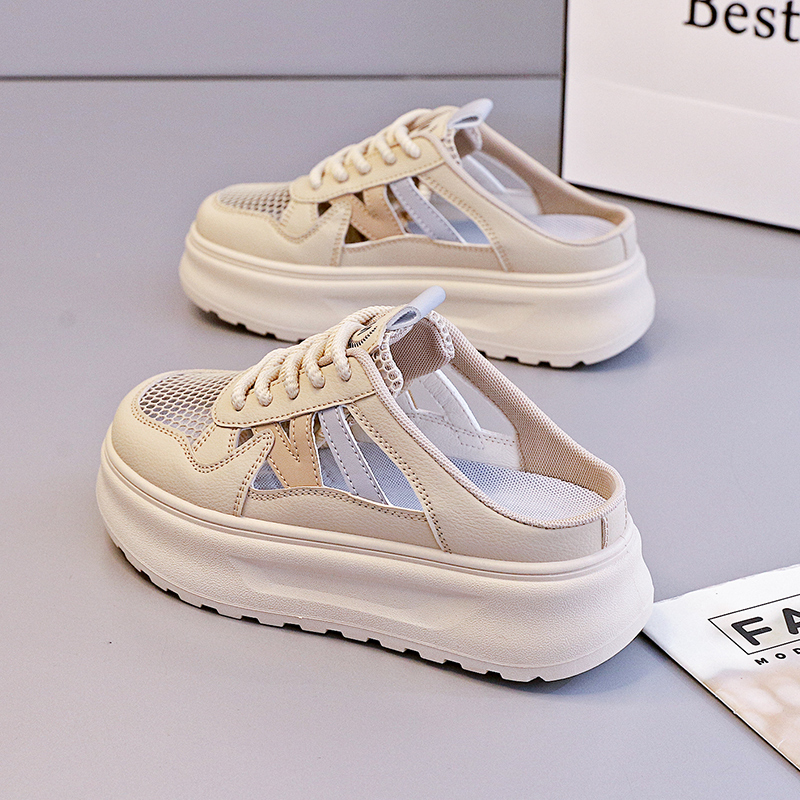 夏季透气镂空半拖鞋网面一脚蹬懒人女鞋百搭半托外穿凉拖休闲鞋子