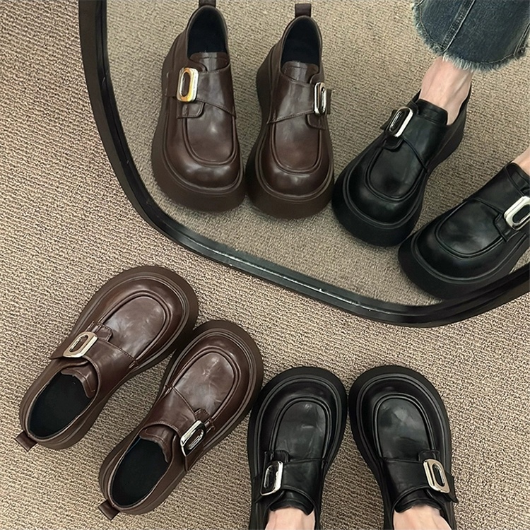 厚底乐福鞋2025年秋季新款休闲增高英伦风圆头金属搭扣单鞋女款