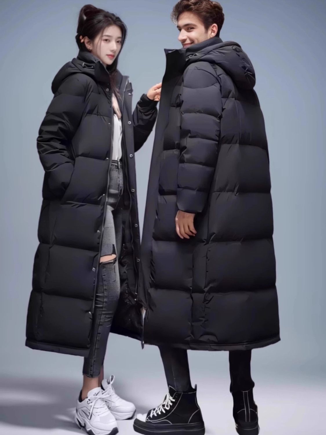 羽绒服男女同款高端长款加厚2025白鸭绒韩版保暖宽松情侣过膝冬季