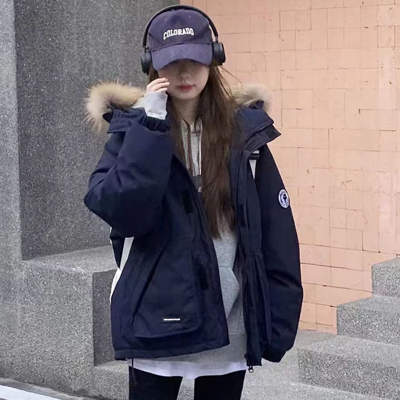 东北羽绒服短款女冬季休闲宽松小个子毛领加厚工装派克服保暖外套