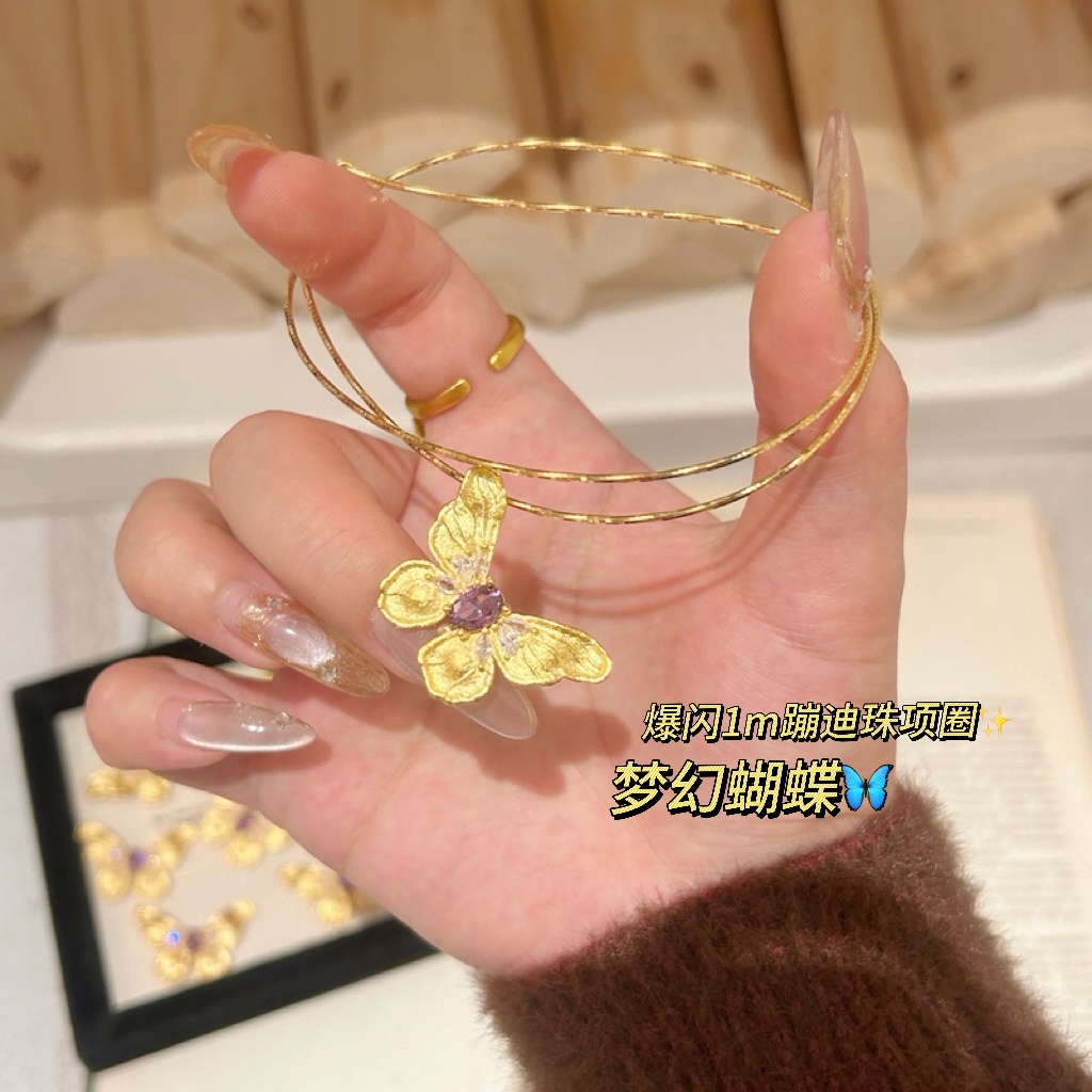 铜合金锆石吊坠 梦幻蝴蝶吊坠项链