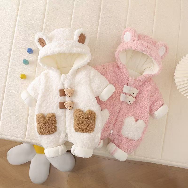 童泰【断码】冬季男女宝宝超萌带帽棉保暖外出厚绒连体衣卡通可爱棉