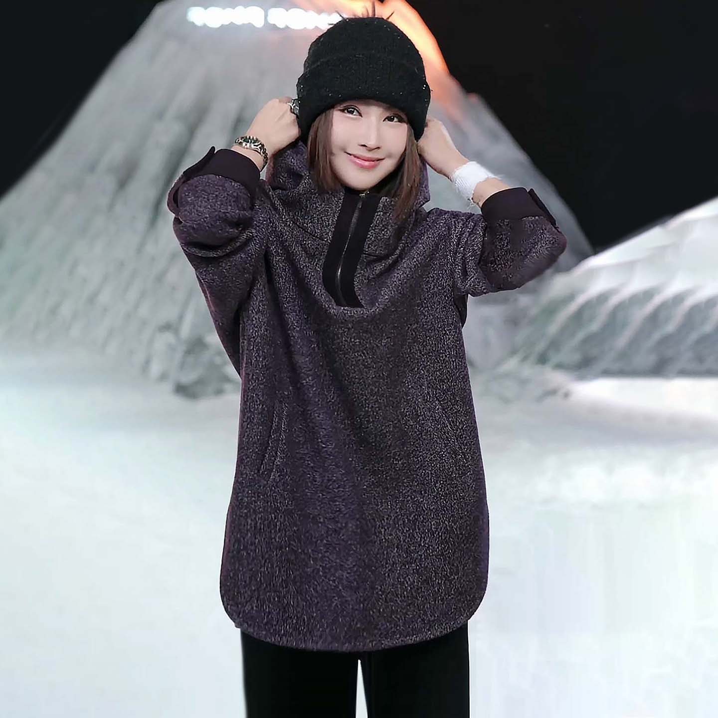 溶溶【普伦暮紫】RONGRONG 山羊绒醋酸蚕丝休闲连帽卫衣2504K804