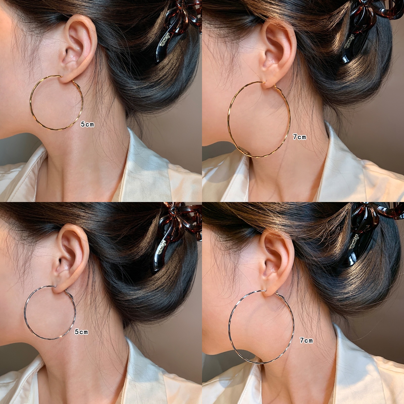 铜合金耳饰 鼎溢耳饰大圆圈耳环女秋冬显脸小金属银色耳圈2025rf