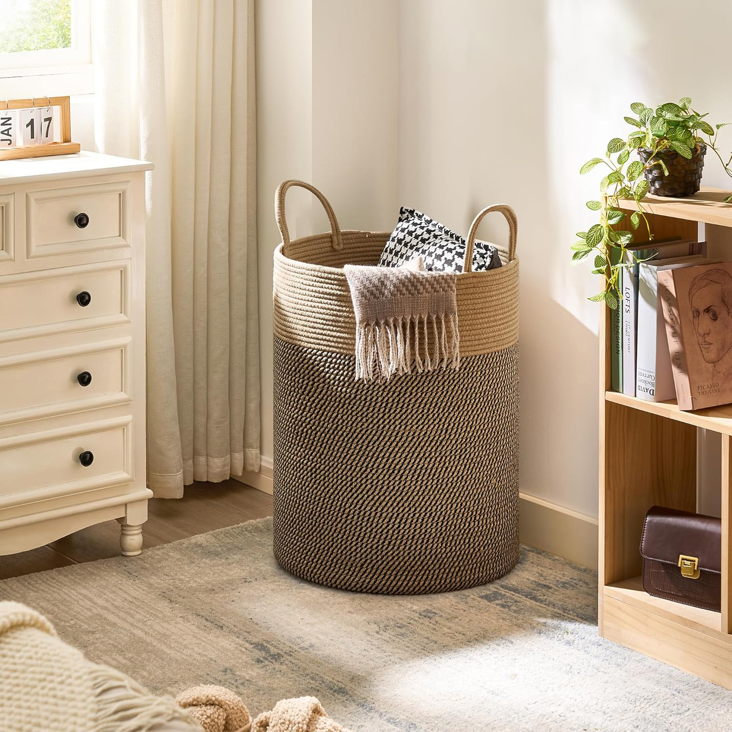 中古风脏衣篓棉绳编织衣服收纳筐大号玩具收纳篮民宿酒店脏衣篮