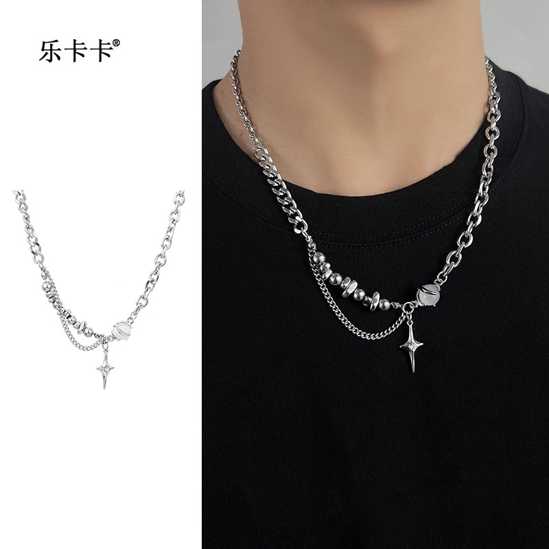 钛钢项链 冷淡风小众高级钛钢不掉色颈链一轮明月星芒项链男女潮
