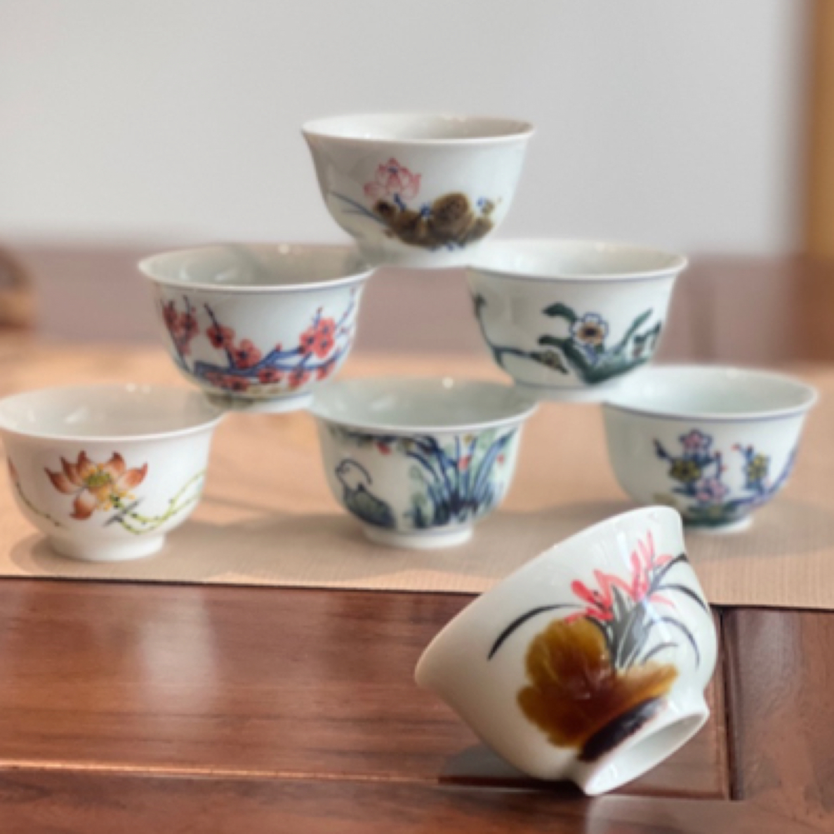 主人品茗茶杯京德贵和祥手绘窑变梅花桃花陶瓷茶杯功夫杯主人杯