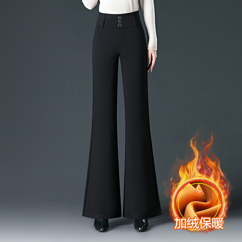 高腰加绒筒喇裤女显瘦弹力宽松休闲微喇裤冬季2025新款加厚喇叭裤