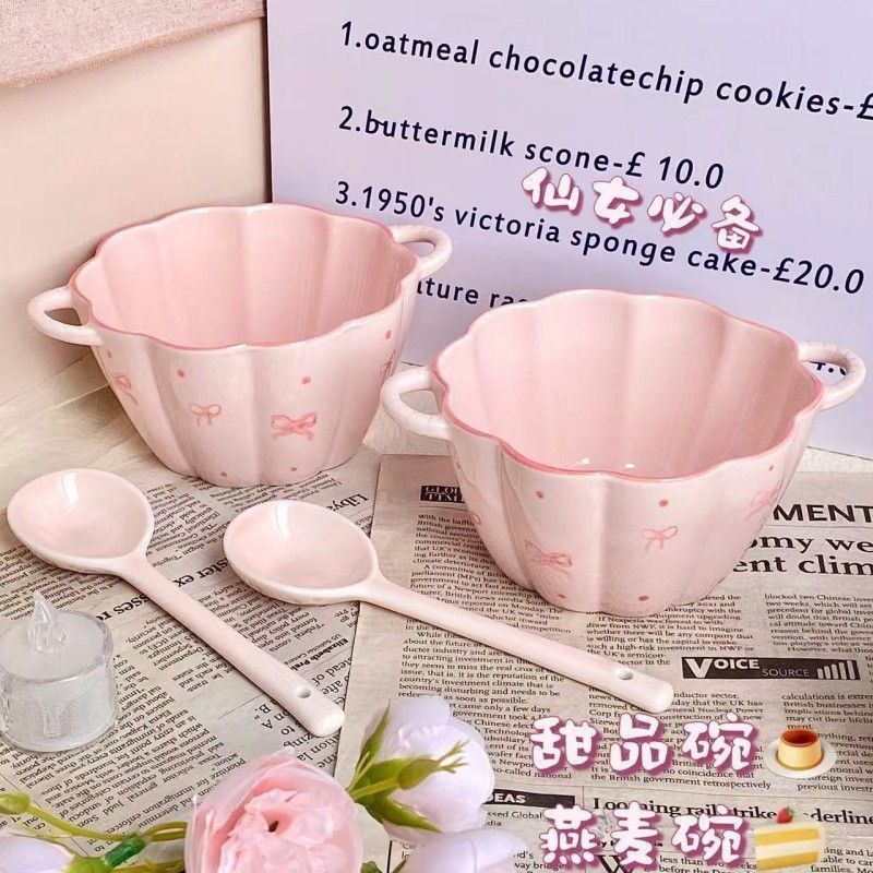 【粉色蝴蝶结】釉下彩陶瓷碗少女心泡面碗碗盘餐具米饭碗家用可爱碗