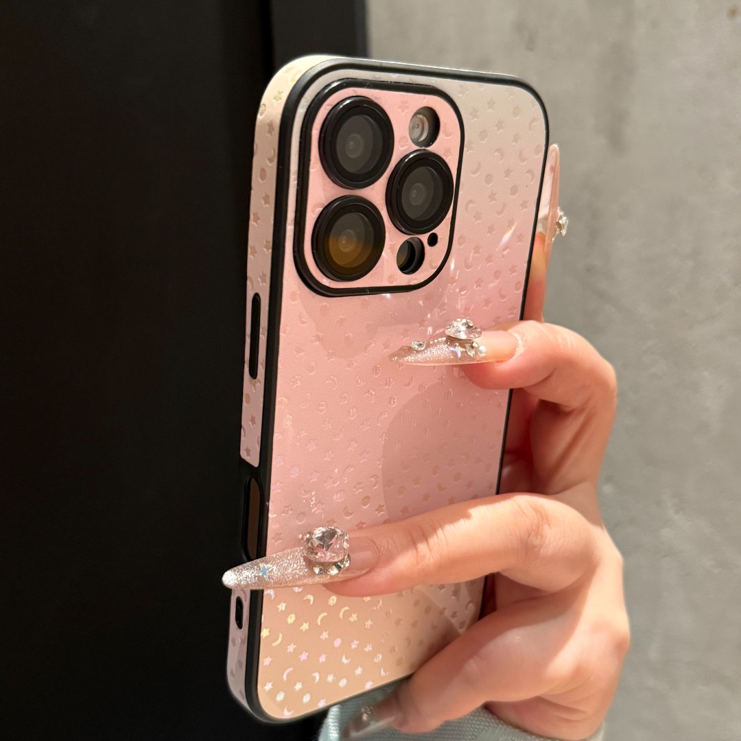 网红镭射渐变星星适用iPhone16promax手机壳15pro皮质14防摔13潮