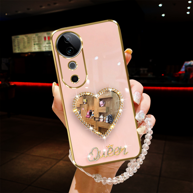 vivo s19手机壳V2364A镶钻爱心镜子手链防摔保护套时尚女款奢华新