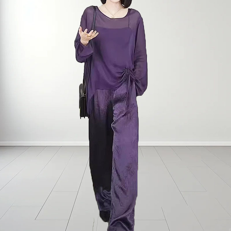 欧货设计感宽松紫色时尚套装女夏季防晒长袖气质薄款洋气三件套装