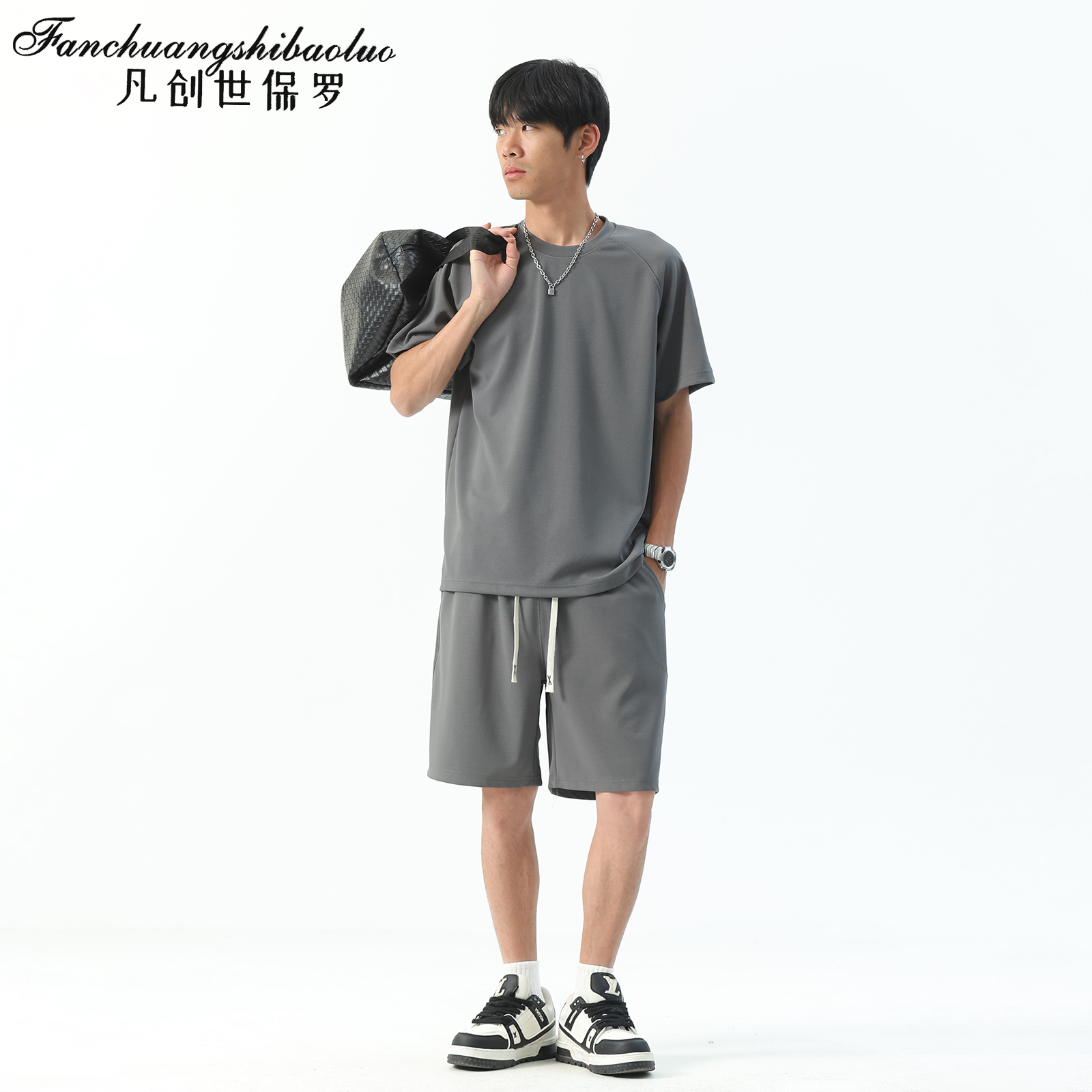 休闲运动服套装男士夏季速干户外跑步短袖短裤2件套男冰丝不起球