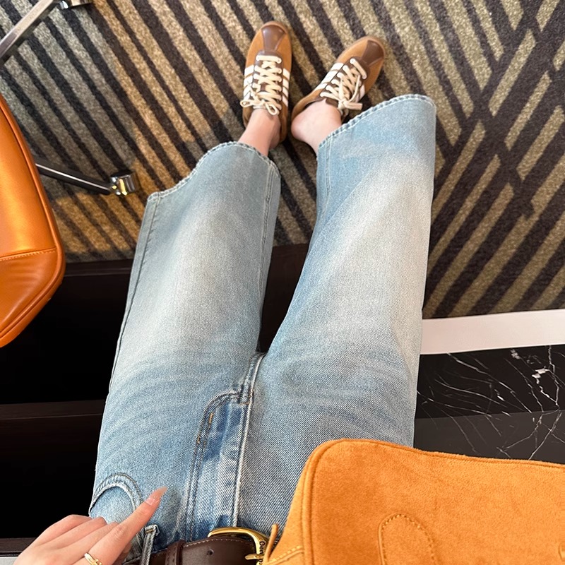 美式复古夏季七分牛仔短裤女2025新款高腰宽松显瘦薄款阔腿中裤潮