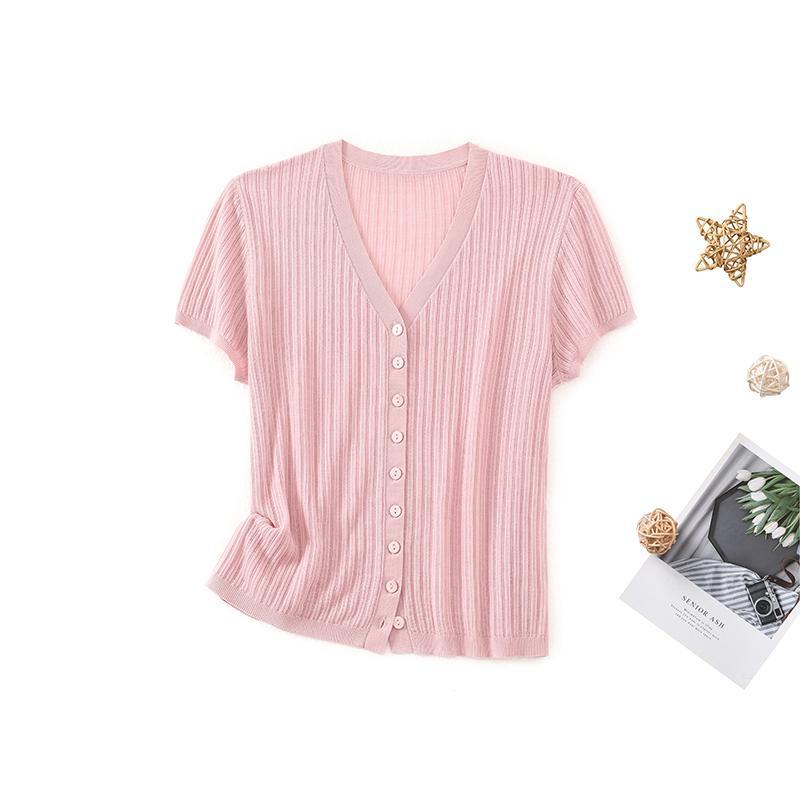 天丝+桑蚕丝夏季领薄款短袖开衫女2025新款百搭气质显瘦休闲上衣