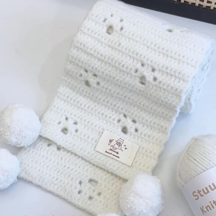 猫爪踏雪围巾毛线手工diy秋冬保暖云朵绵绵手织线围脖送男女友