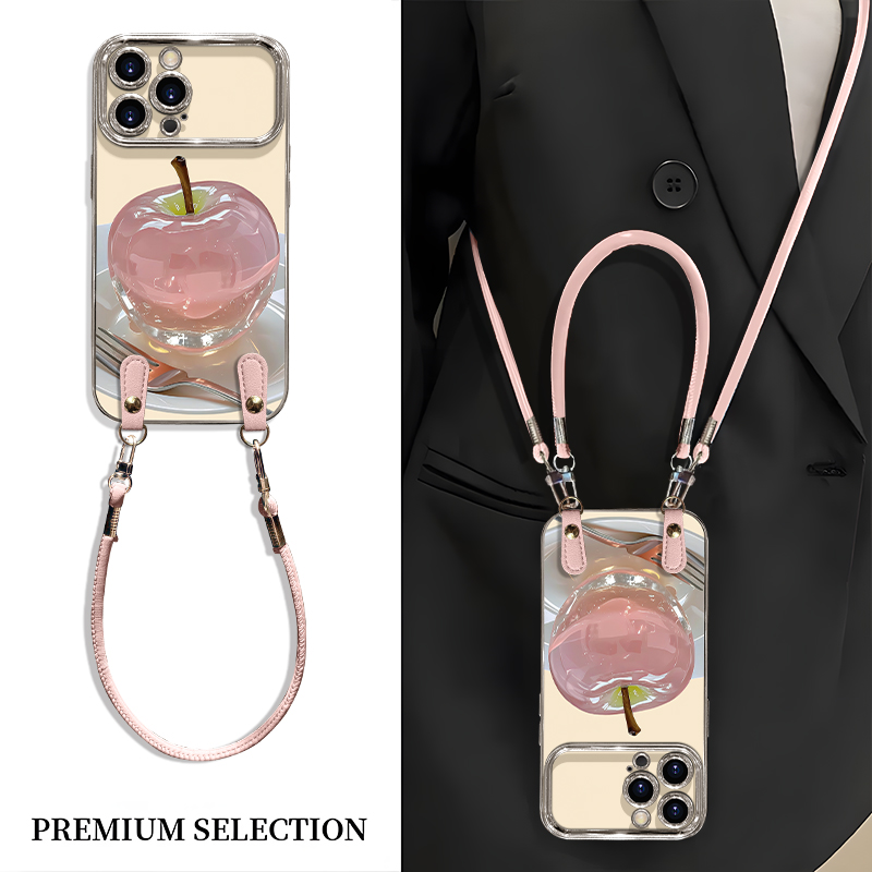 适用于苹果16华为/OPPO/vivo晶莹粉苹果手机壳卡通简约流行网红新