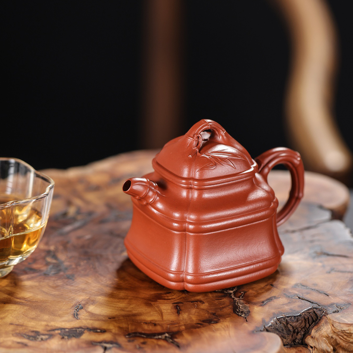 四方竹鼎紫砂壶原矿小煤窑朱泥·140cc