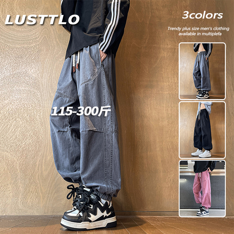 美式潮牌2025春秋季新款纯棉大码工装裤宽松直筒加肥加大休闲裤子