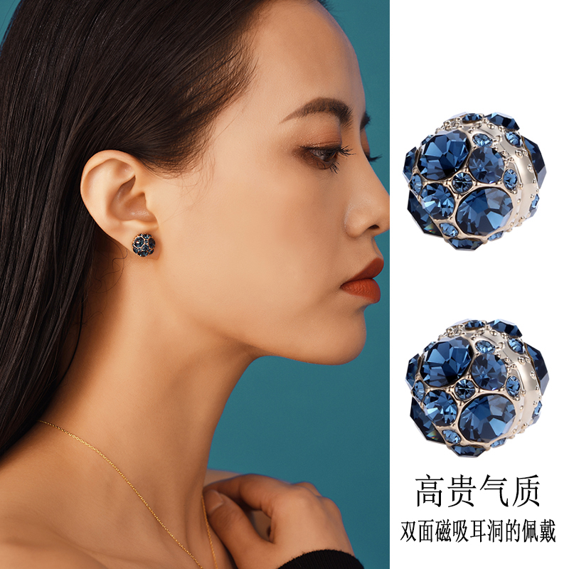 925银合成锆石耳饰 无耳洞耳夹女吸铁磁性高级感耳环法式气质耳钉