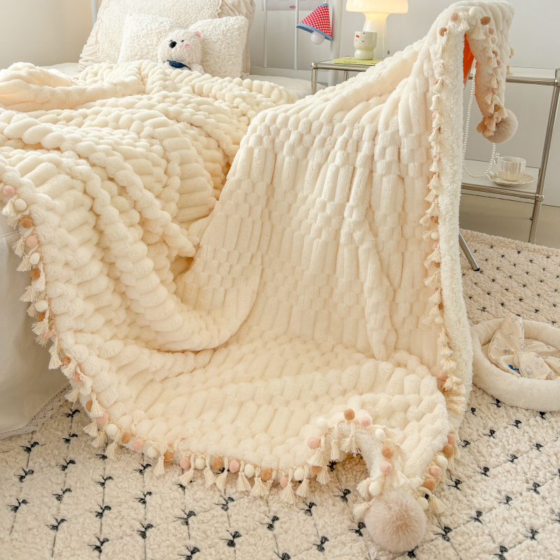 奶芙绒流苏球毛毯毯子空调毯沙发毯家用单双人多功能盖毯小被子