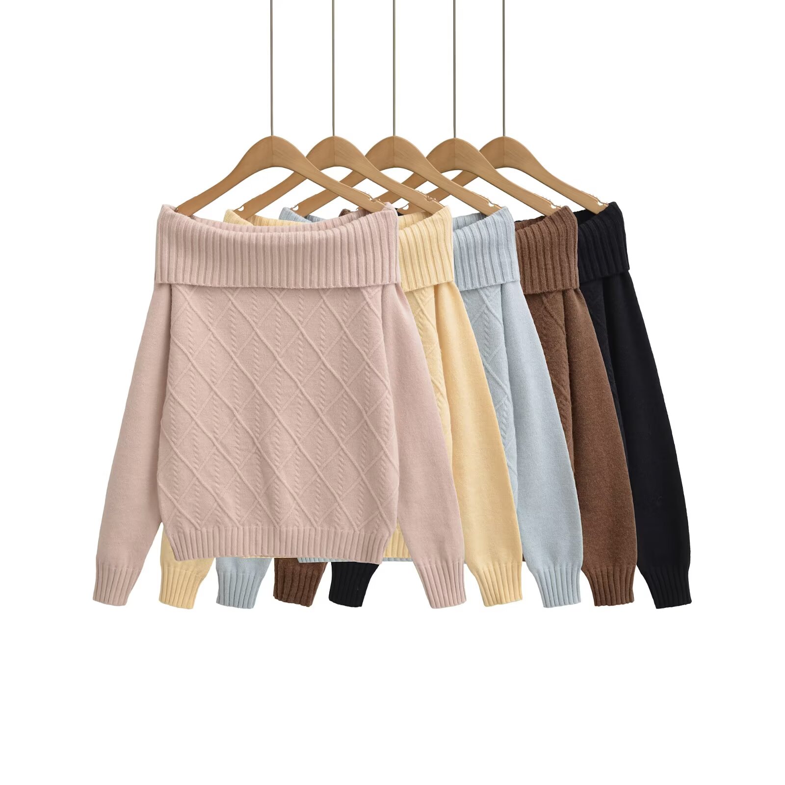 FS632一字肩长袖针织衫