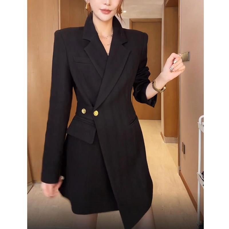 抖音双11设计师款气质高级显瘦中长款轻奢风天丝羊毛春秋西装外套