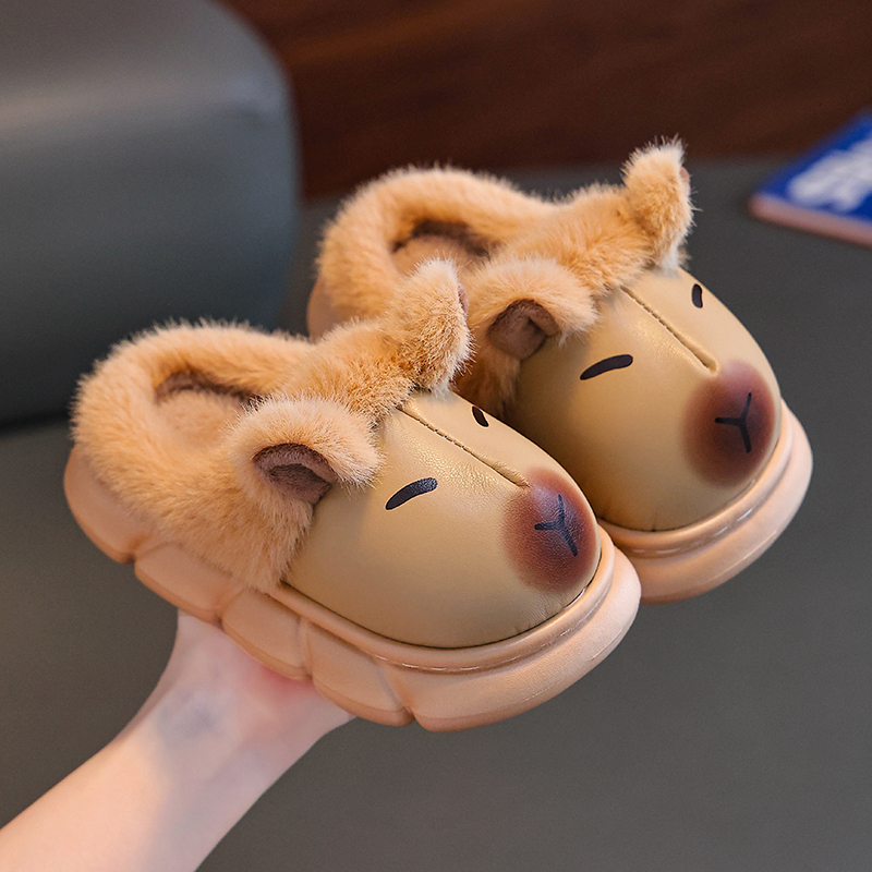 卡皮巴拉儿童棉拖鞋冬季男童EVA室内皮面防水中大童男孩宝宝棉鞋