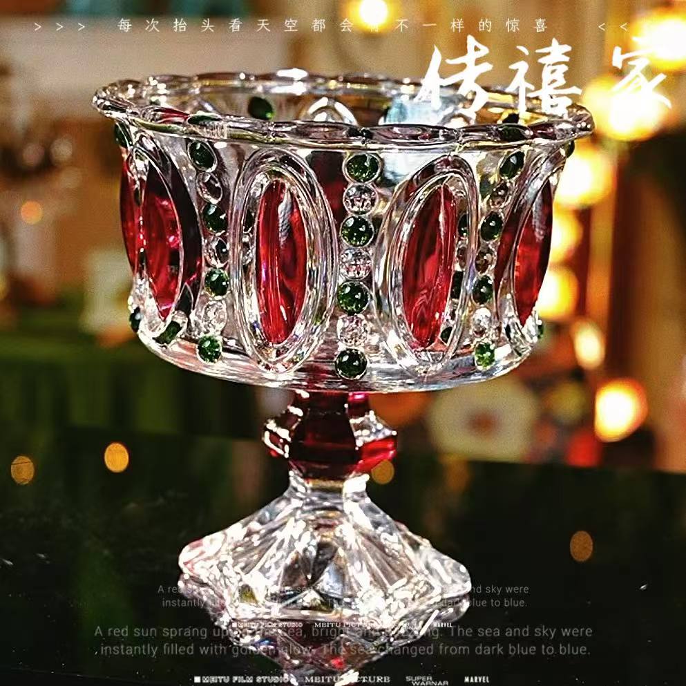 彩绘珠点水晶冰淇淋杯高脚杯子珠点龙眼高脚甜品杯