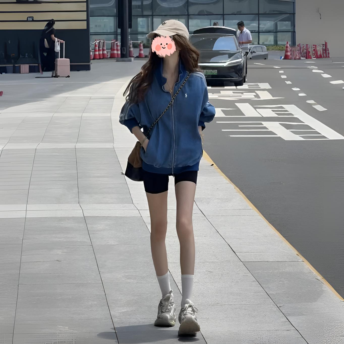 美式复古蓝色牛仔棒球外套女2025早秋新款拉链设计三条杠开衫上衣