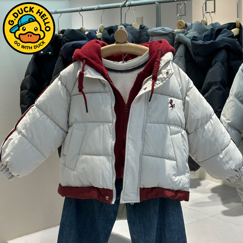 小黄鸭秋冬款童装棉服中大童加厚加绒连帽儿童防风保暖外套潮牌