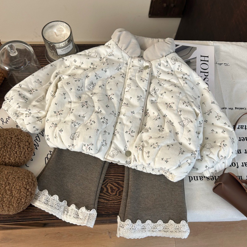 【可米】新款童装婴幼儿棉衣外套女宝宝秋冬季棉服碎花女童冬季上衣