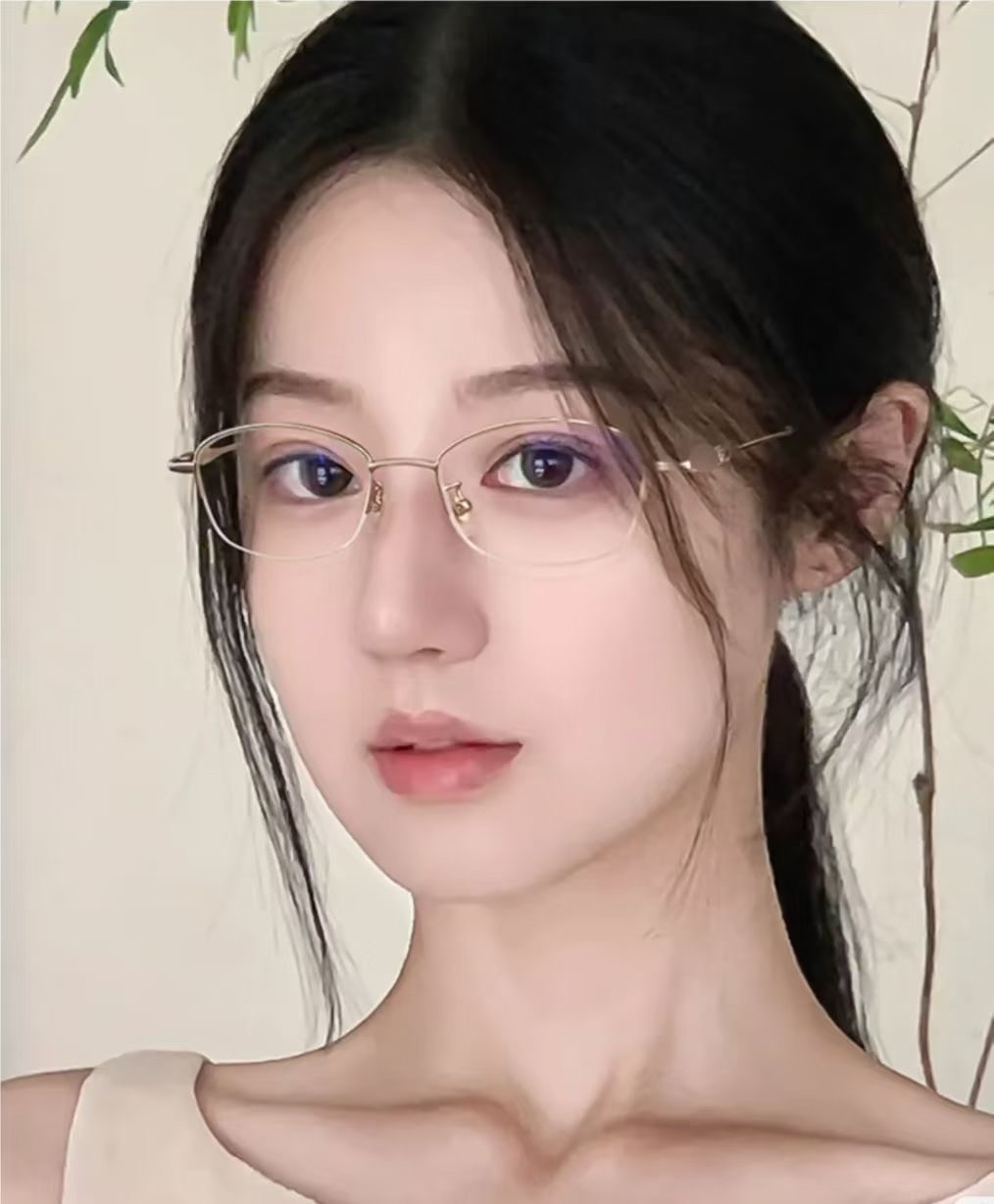 钛架猫眼半框近视眼镜女可配度数超轻素颜神器显脸小眼睛框架复古