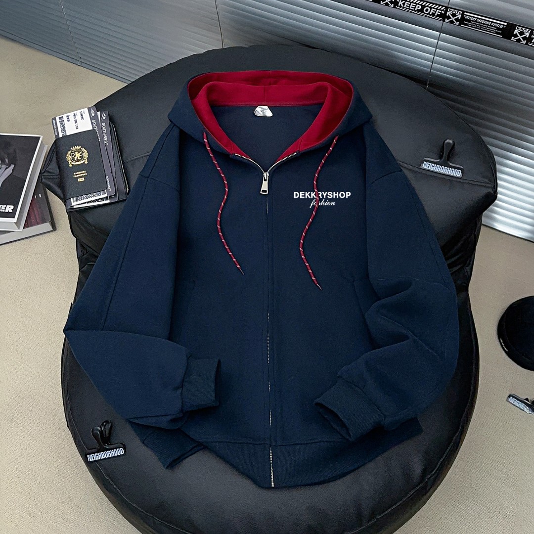 美式简约字母印花撞色连帽拉链卫衣男女秋冬宽松休闲情侣开衫外套