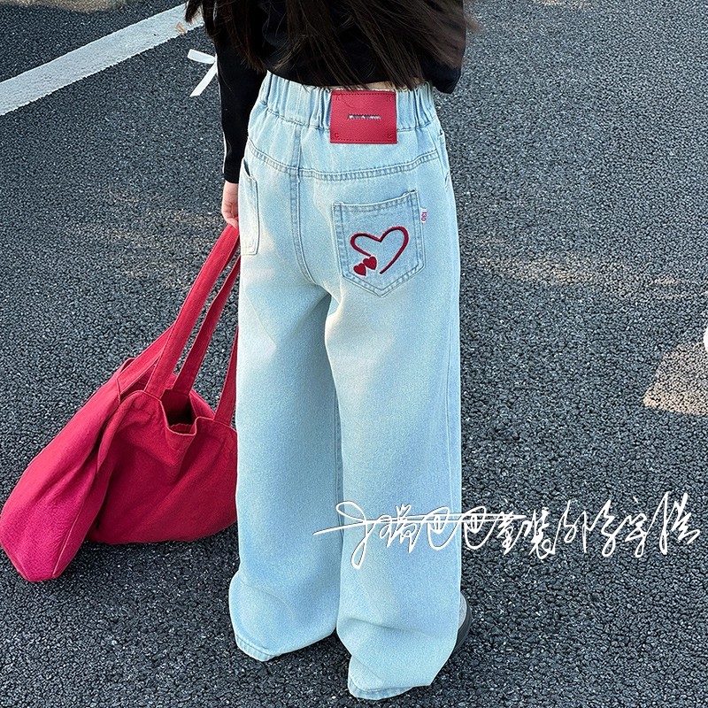 女童牛仔裤套装2025新款女孩秋季韩系长袖上衣儿童洋气直筒阔腿裤