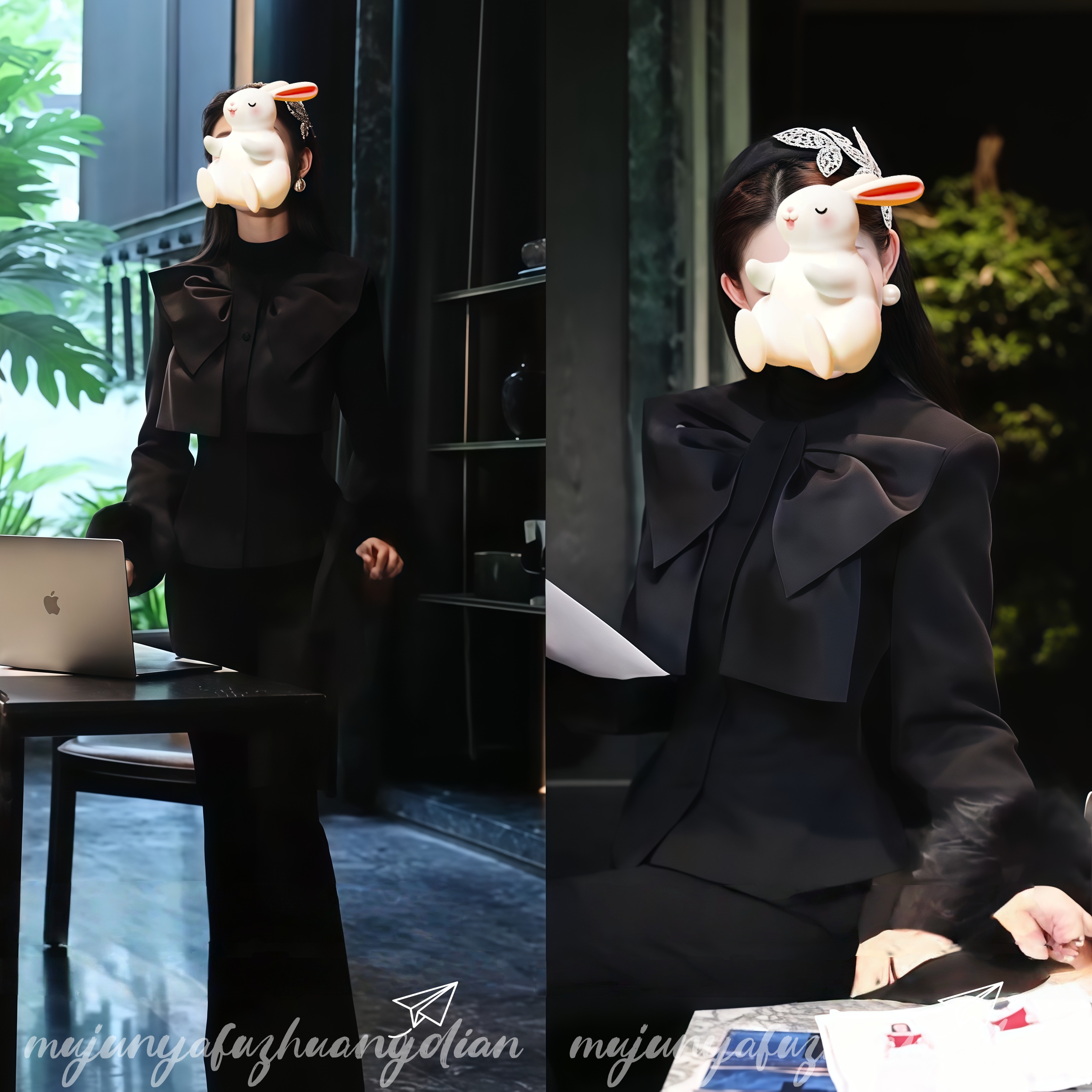 职场女神范黑色高冷干练气质蝴蝶结精美外套搭配纯欲显瘦穿搭