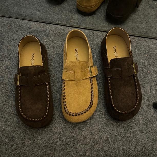 复古全包勃肯鞋女2025新款秋季软底一脚蹬乐福鞋平底休闲单鞋