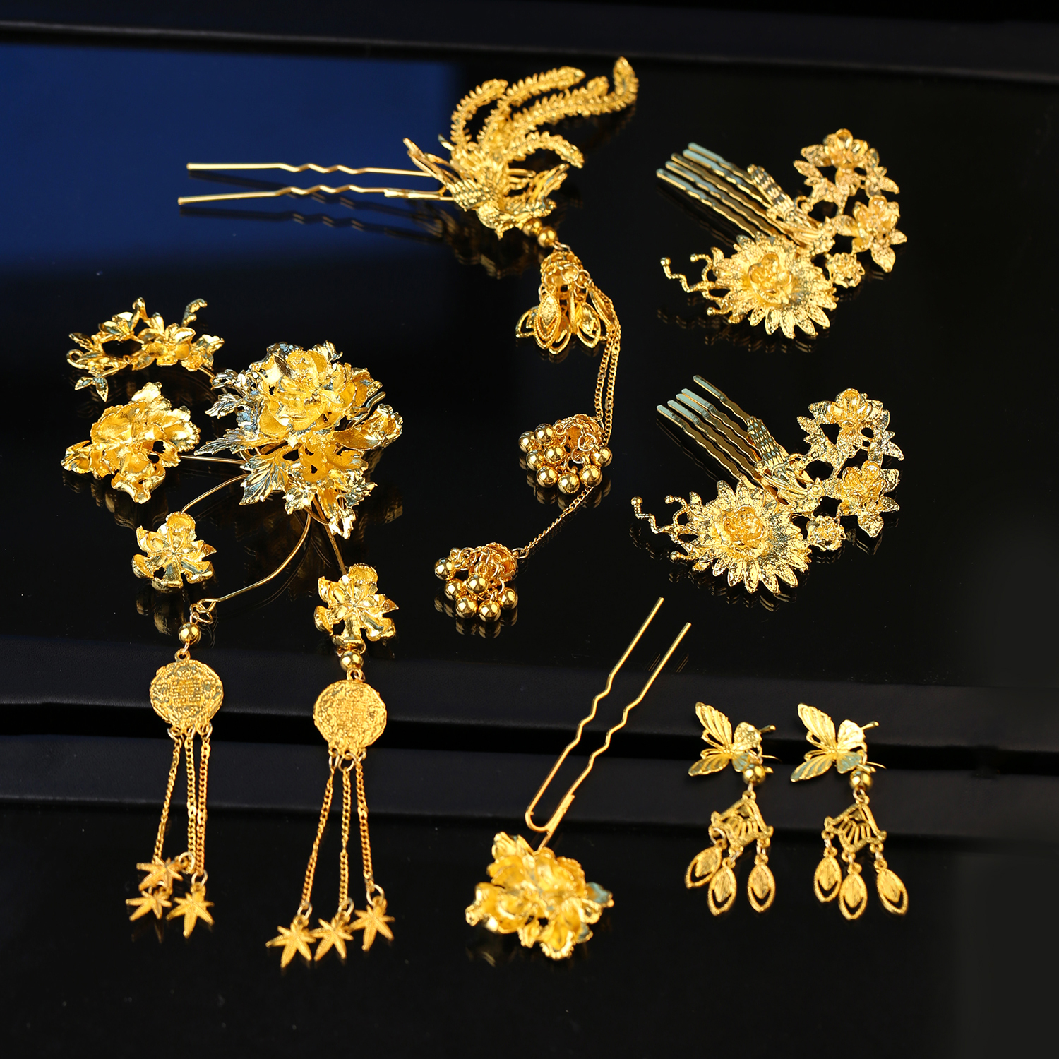 新娘头饰气质新娘百搭大气中式旗袍造型结婚金色百搭配件RL250704